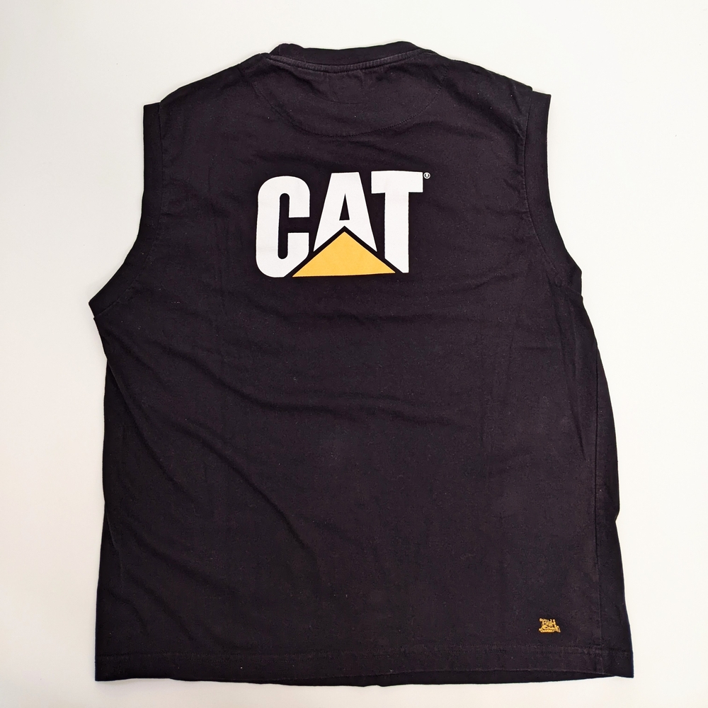 Cat Caterpillar Black Sleeveless Tank Top, Men's XL